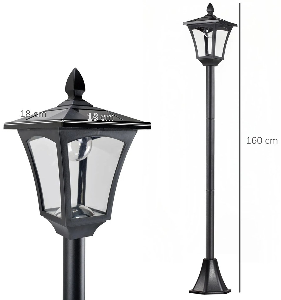 Candeeiro Solar de Jardim – 18x18x160 cm – Preto – Estrutura em Aço In