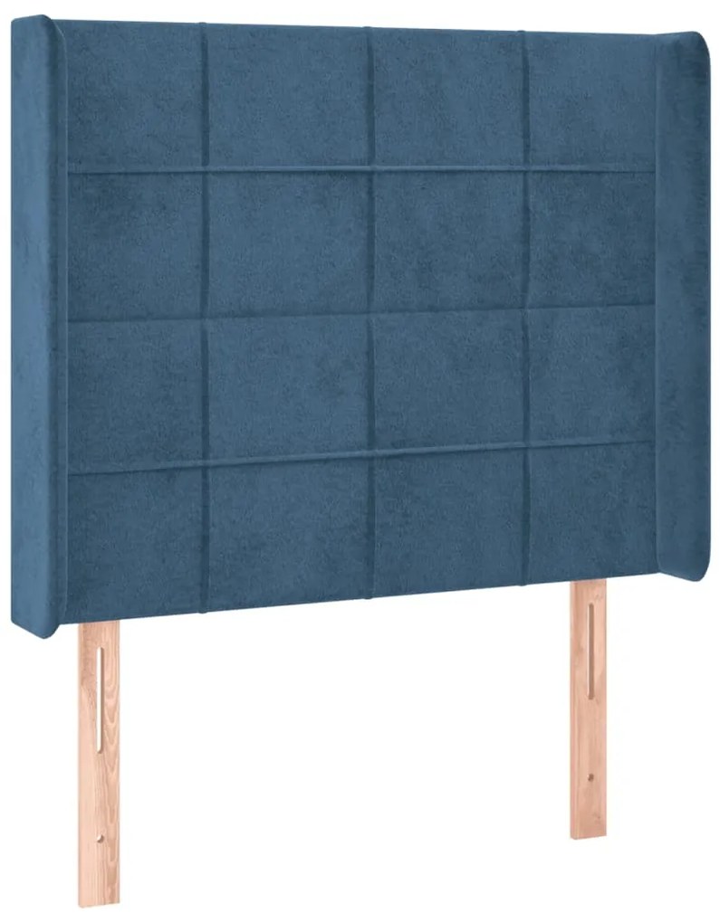 Cabeceira cama c/ luzes LED veludo 103x16x118/128cm azul-escuro