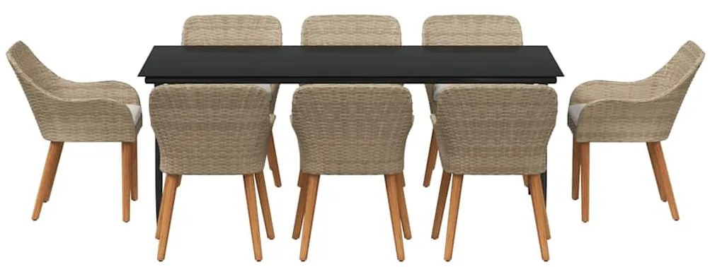 Conjunto de Jantar de Jardim com 9 Peças Bege em Rattan Polietileno