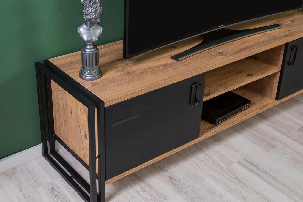 Conjunto de Mobiliário de Sala Cosmo – Pinho Atlântico Preto – TV: 180