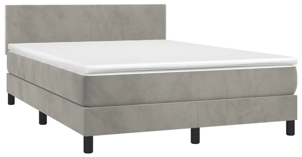 Cama box spring c/ colchão/LED 140x200 cm veludo cinzento-claro