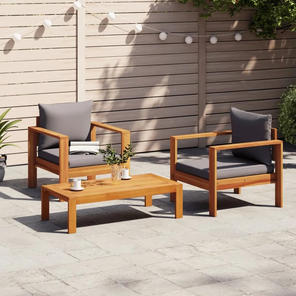 vidaXL 3 pcs conjunto de sofás de jardim com almofadões acácia maciça