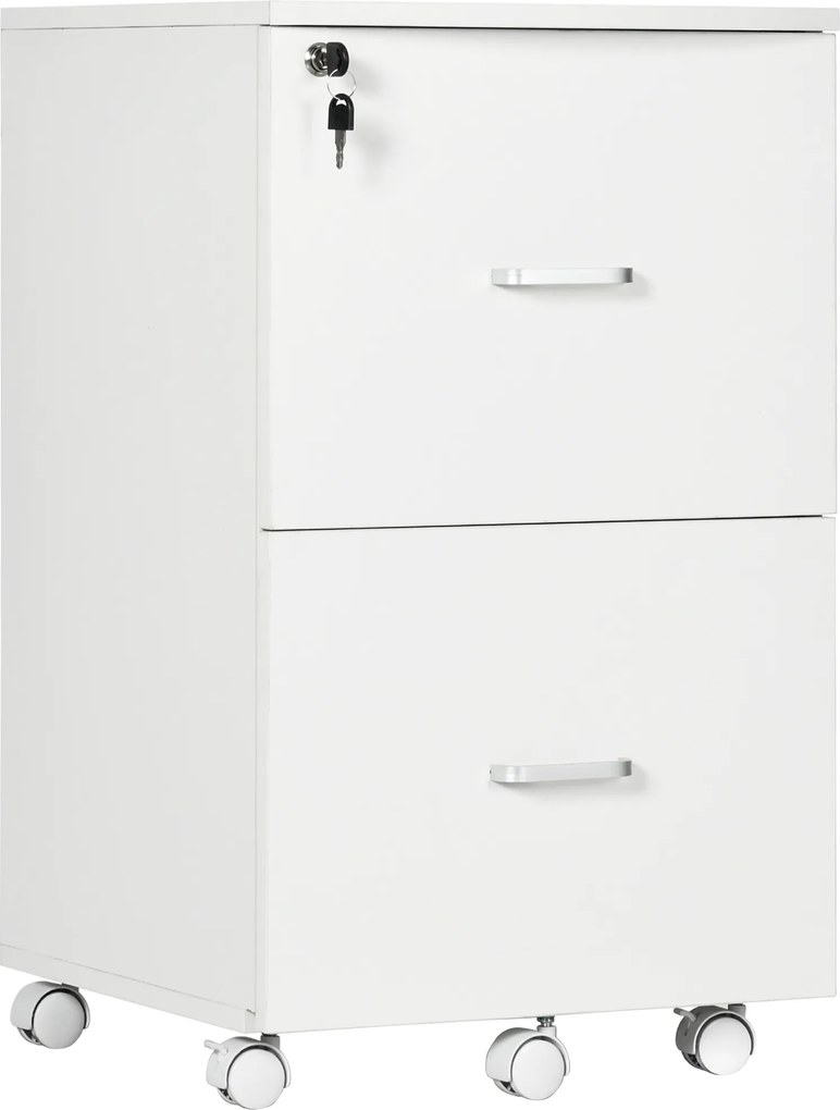 Bloco gavetas de Escritório Móvel Auxiliar para Arquivos com 2 Gavetas Fechadura 2 Chaves 43x45x72cm Branco