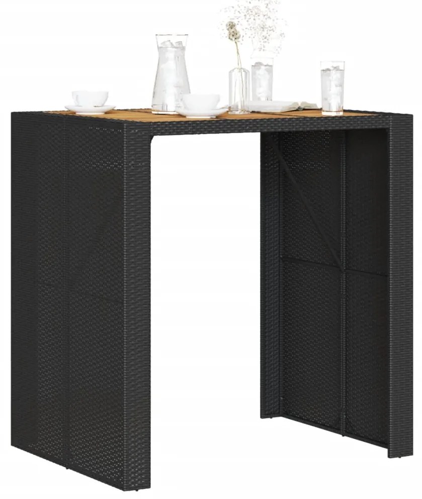 Mesa de bar para jardim com tampo em acácia vime PE preto