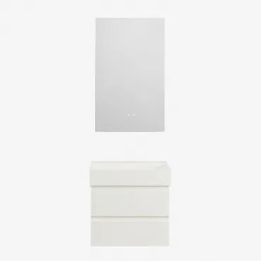 Conjunto De Móvel De Casa De Banho Em Madeira E Chapa De Freixo Com Lavatório Integrado Ona Branco & Retangular Led E Anti-embaciamento - Sklum