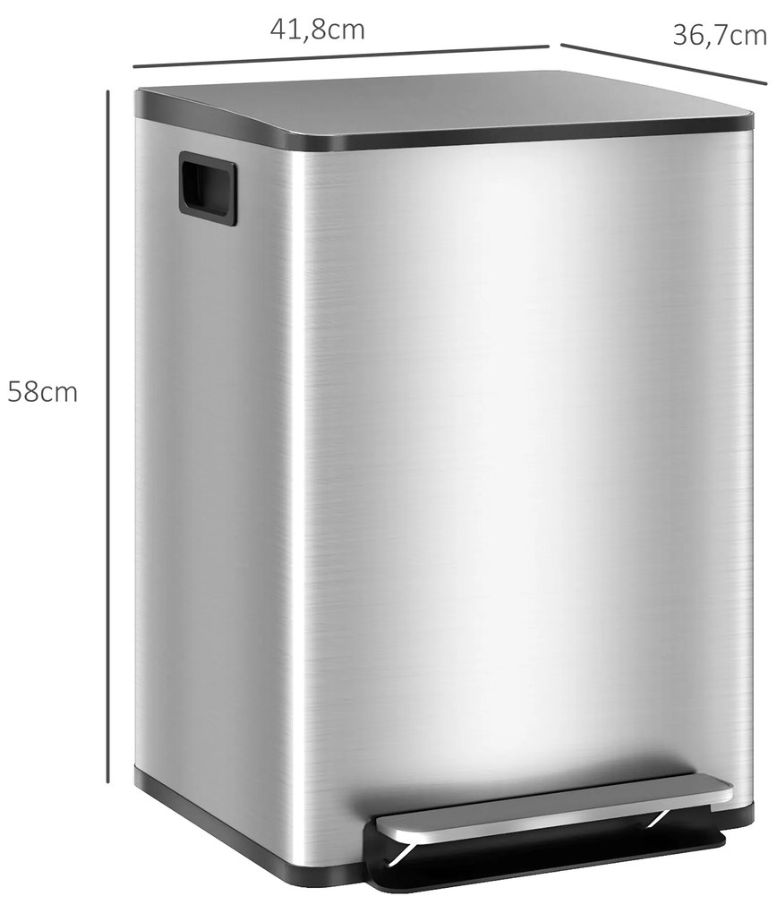 HOMCOM Balde de Lixo de Cozinha com 2 Compartimentos 2x20L Cubo de Lix