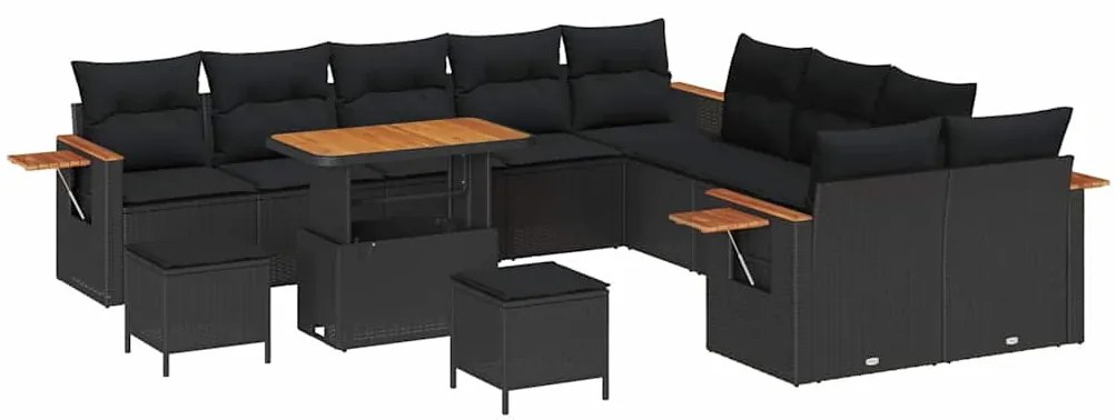 Conjunto de Sofá de Jardim com Almofadas vidaXL de 13 Peças Preto Ratt