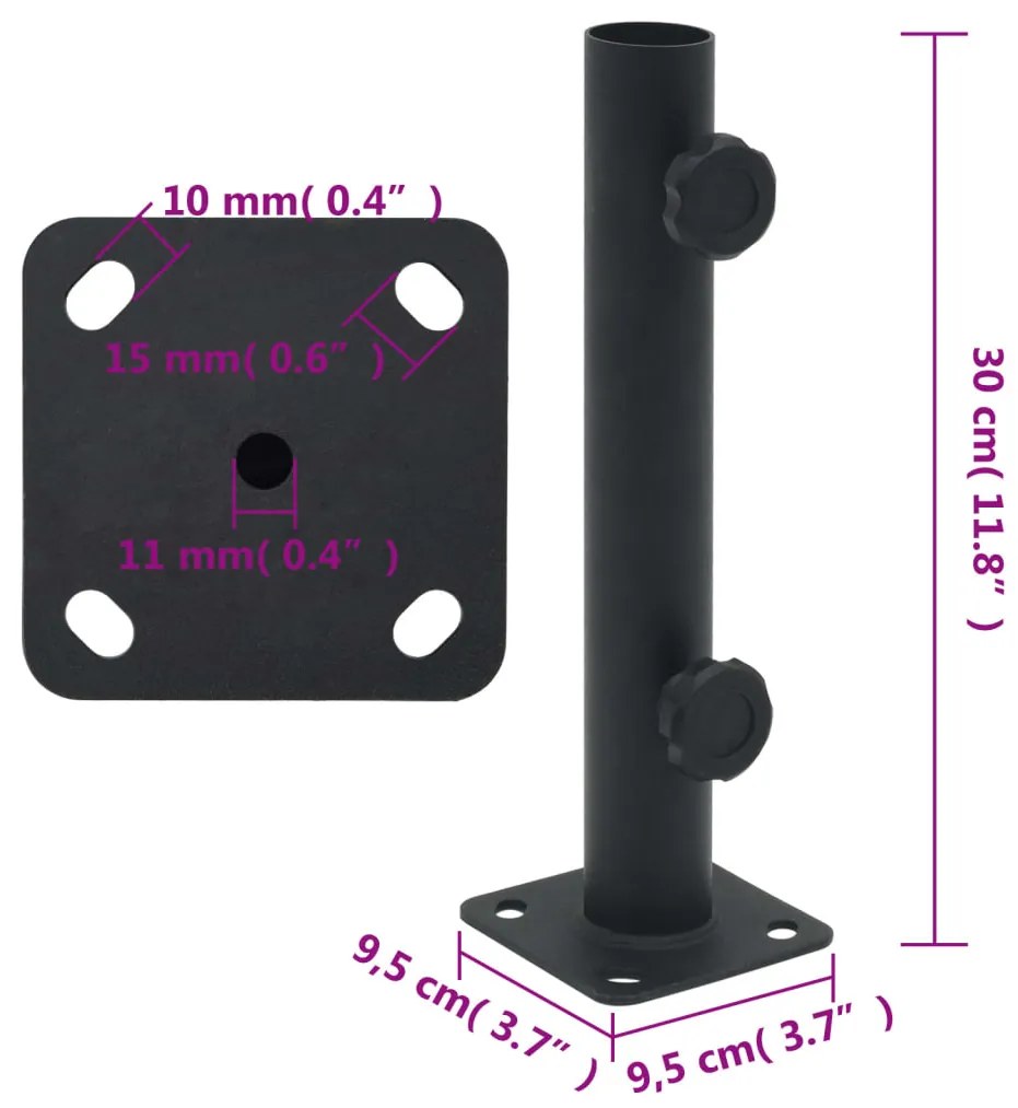 Base de guarda-sol para poste de Ø32/34/38 mm aço preto fosco