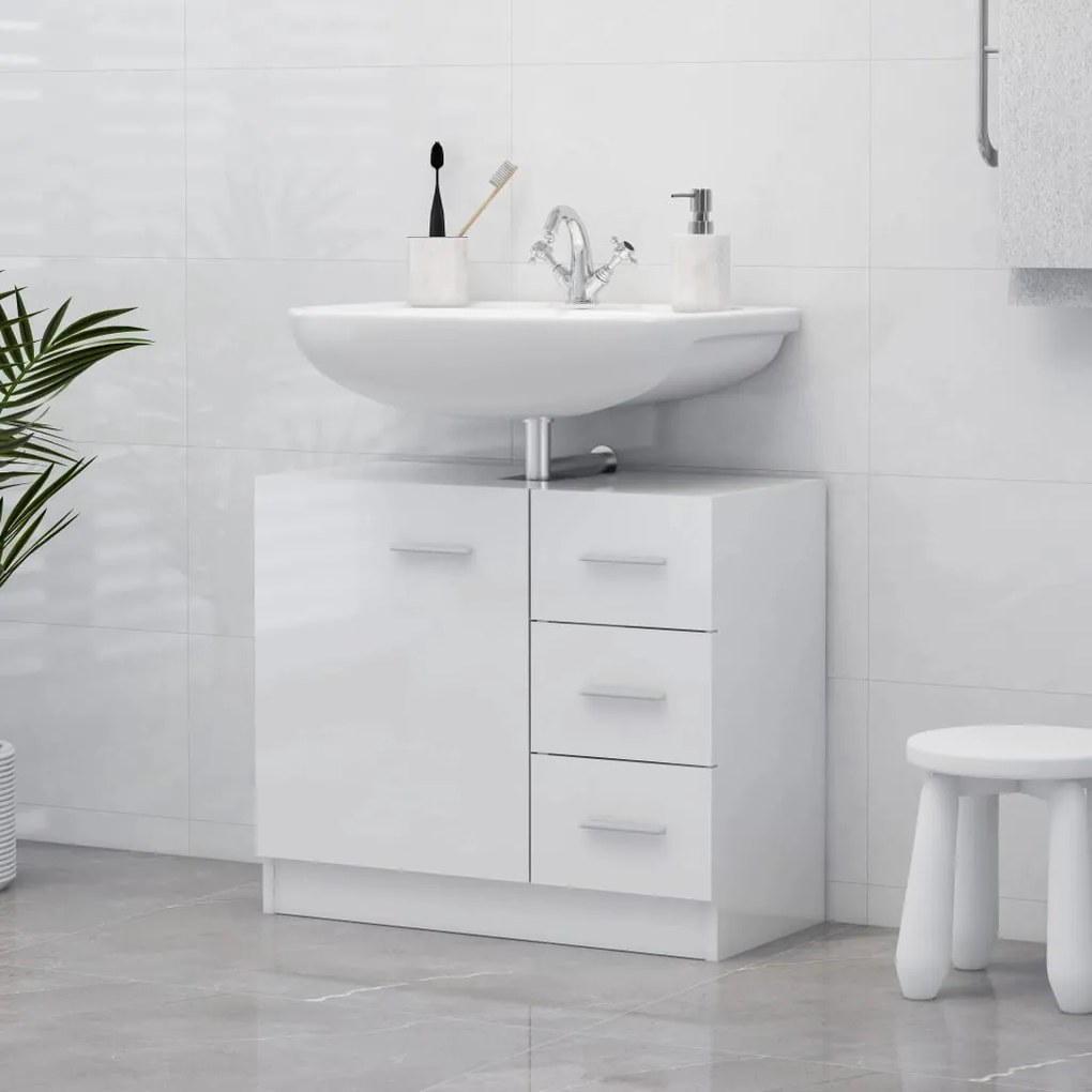 804190 vidaXL Armário de lavatório 63x30x54 cm contraplacado branco brilhante