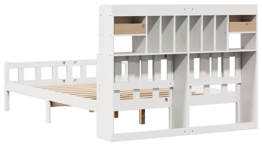 Cama com estante sem colchão 150x200 cm pinho maciço branco