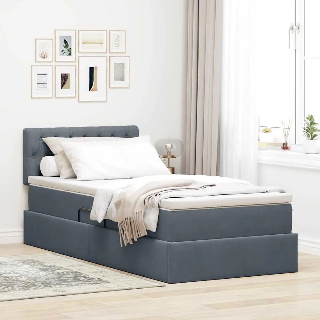 vidaXL Cama com Armazenamento Cinza Escuro 90 x 190 cm Veludo