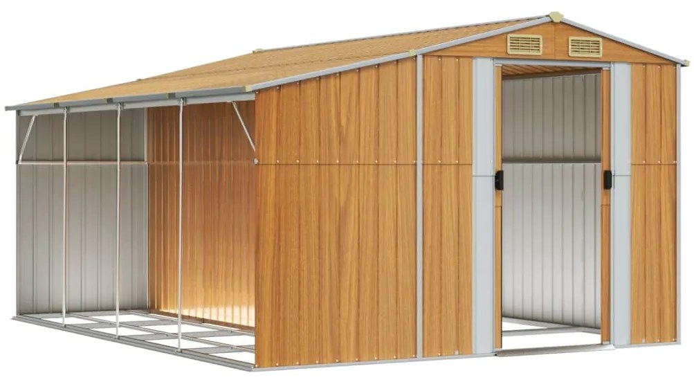 Abrigo de jardim 277x365,5x179cm aço galvanizado castanho-claro