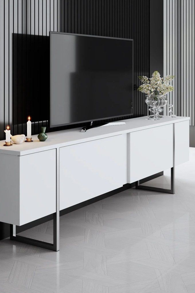 Conjunto de Mobiliário de Sala de Estar Luxe – Branco Prateado – Medid