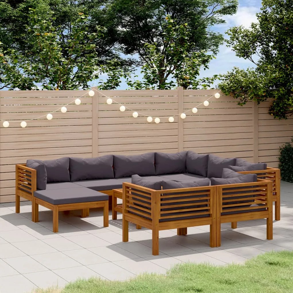 10 pcs conjunto lounge de jardim com almofadões acácia maciça