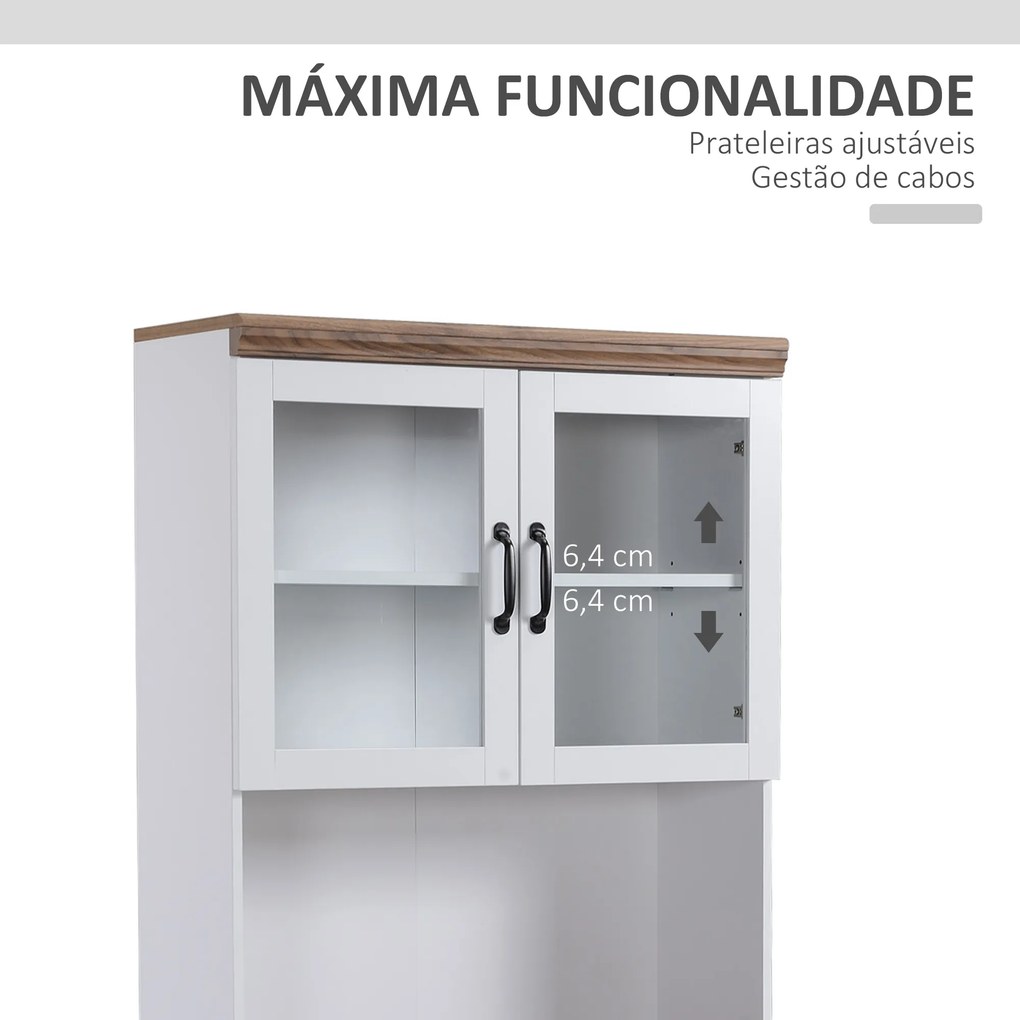 Armário de Cozinha Móvel Auxiliar de Cozinha com 2 Portas de Vidro Prateleiras Ajustáveis Bancada e Armário para Sala de Jantar Sistema Anti-Tombo 72x