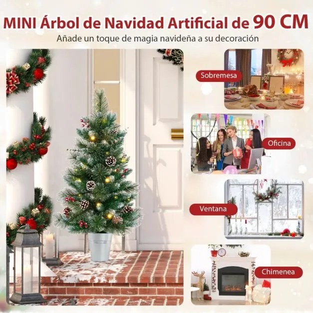 Árvore de Natal artificial pré-iluminada de 90 cm Funciona com pilhas com 81 pontas de PVC e pinheiro 20 luzes LED 8 modos Verde