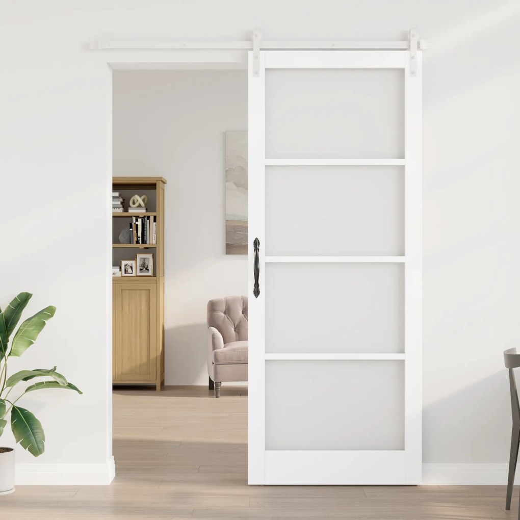 Porta Deslizante com Conjunto de Hardware 'ORKDAL'de Madeira Sólida e