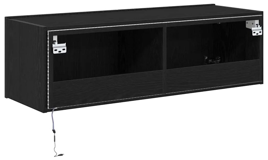 Armário de TV vidaXL com Luzes LED Carvalho Preto 100x35x31 cm