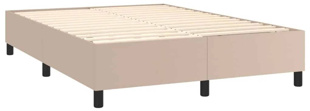 Cama box spring c/colchão/LED 140x200cm couro artif. cappuccino
