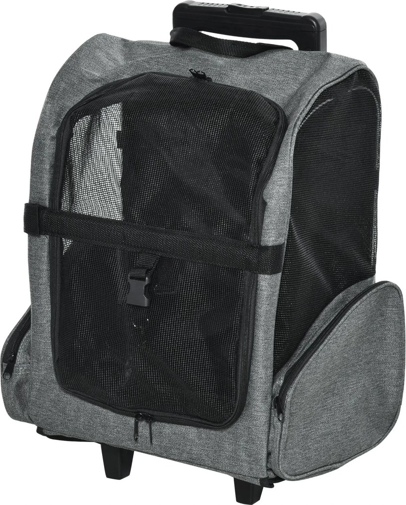 Transportadora Carrinho para Animais de Estimação 2 em 1 Mochila de Viagem com 2 Rodas para Cães Gatos com Alça Retrátil de Alumínio e Bolso de Armaze