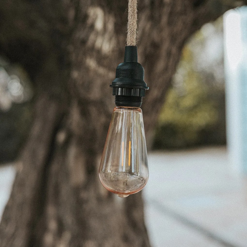 Cordão de luzes castanho com ficha e casquilho E27 5m IP54 - Arteixo