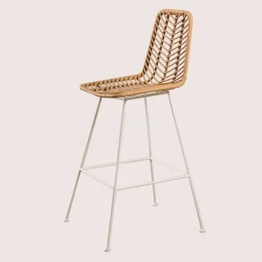 Conjunto De 2 Bancos Altos De Jardim Em Rattan Sintético Gouda Natural Natural & ↑75 Cm & Branco & Sem Almofada - Sklum