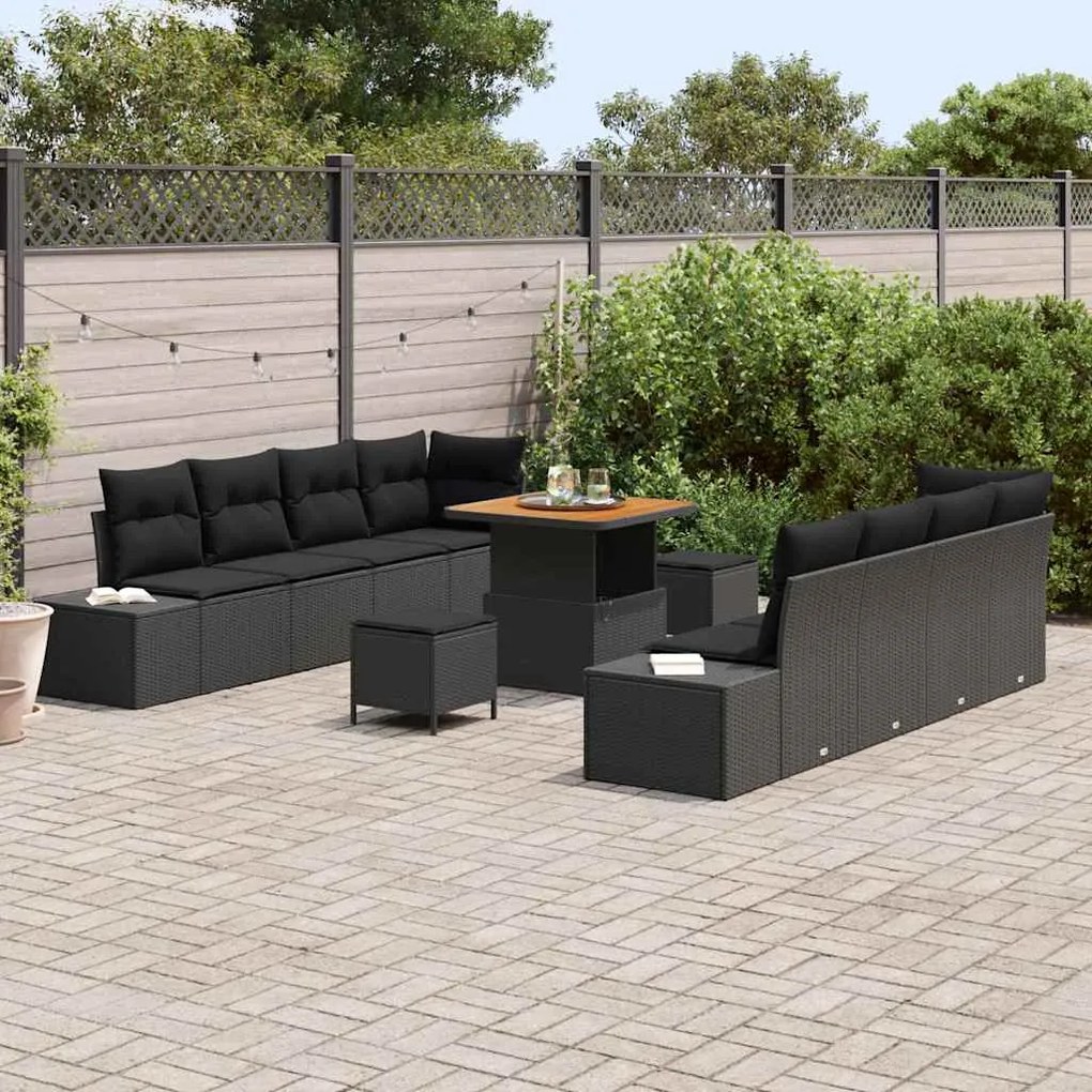 Conjunto de Sofá de Jardim vidaXL de 11 Peças com Almofadas Preto Vime