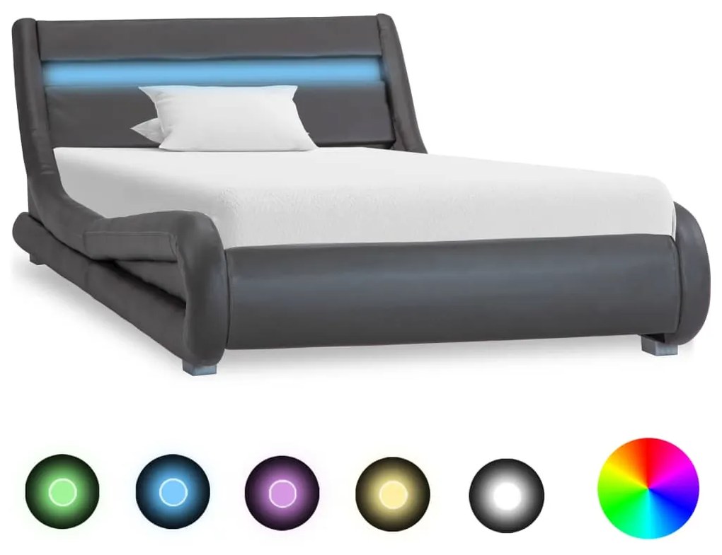 vidaXL Estrutura de cama com LED 100x200 cm couro artificial cinzento