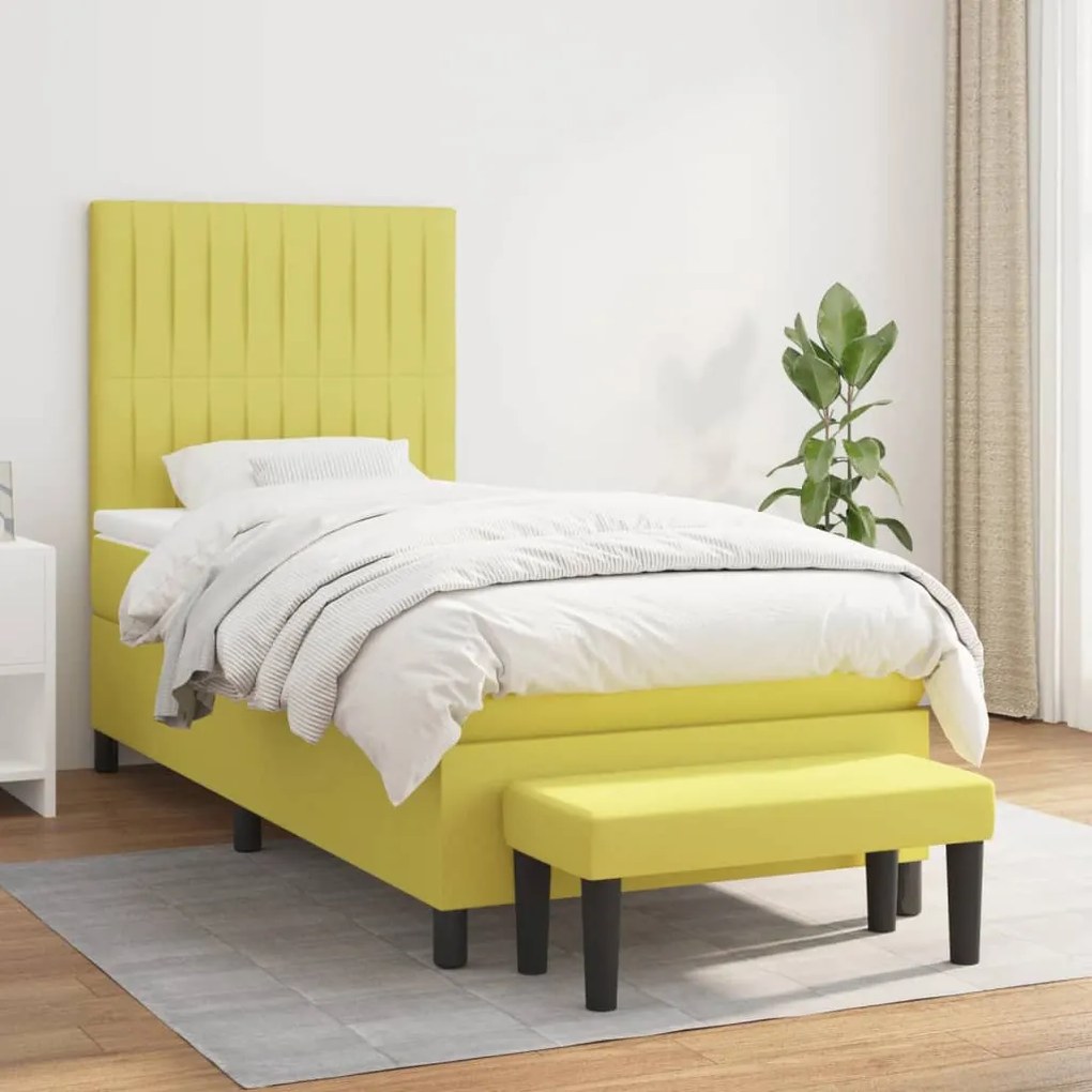vidaXL Cama com molas/colchão 90x200 cm tecido verde-claro