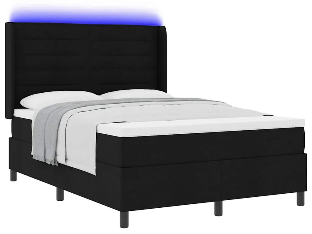 Cama Box com Colchão e LED Preta 160x200 cm em Tecido