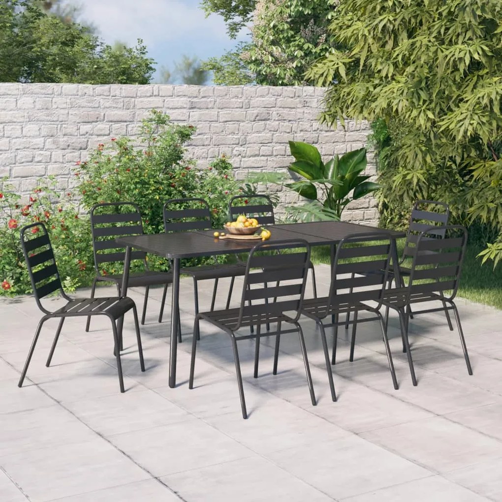 vidaXL 9 pcs conjunto de jantar para jardim aço antracite