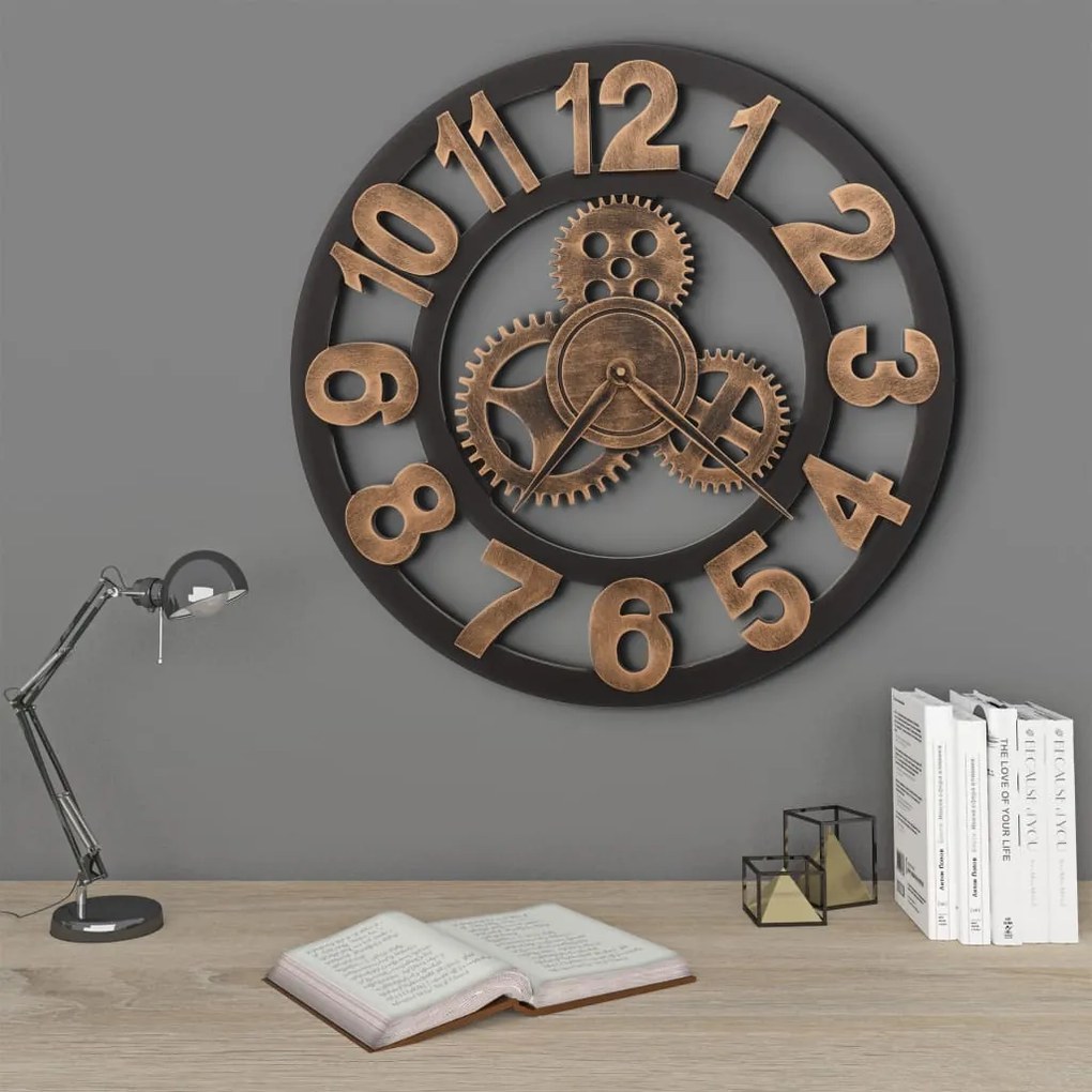 283861 vidaXL Relógio de parede metal 58 cm dourado e preto