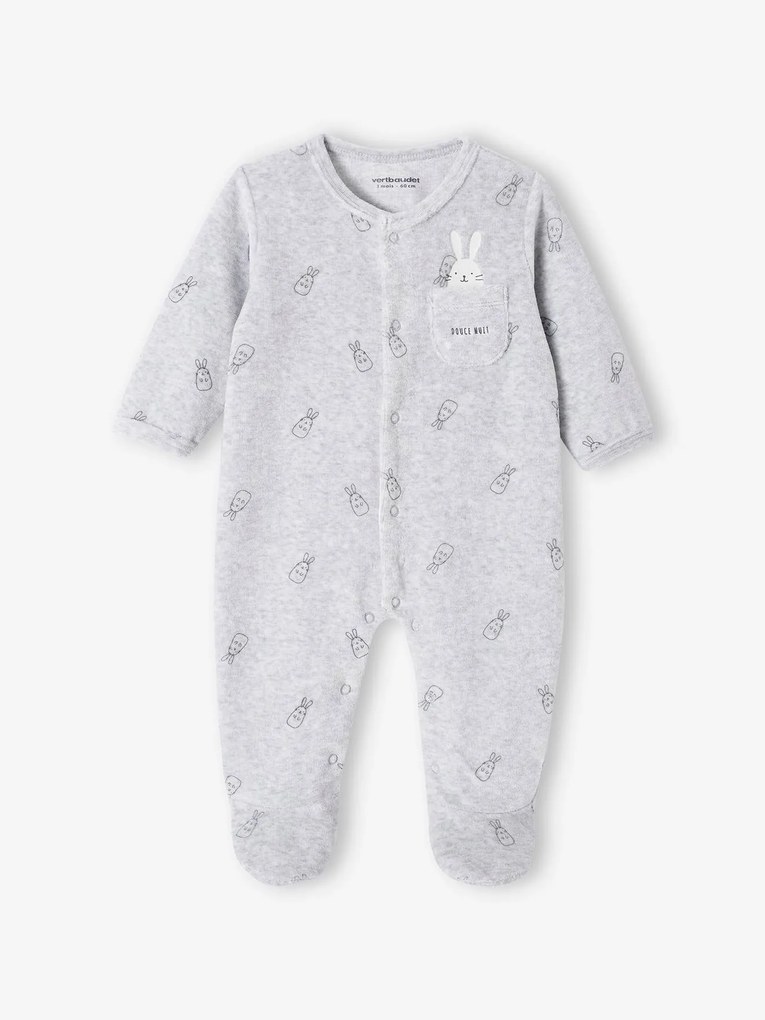 Pijama coelhos, em veludo, para bebé cinza mesclado