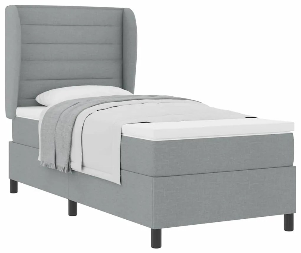 Cama Box com Colchão Cinza Claro, 80x200 cm, Tecido