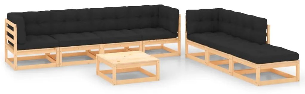vidaXL 8 pcs conjunto lounge de jardim c/ almofadões pinho maciço