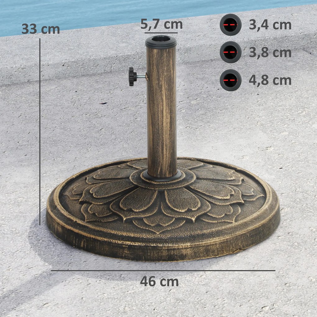 Base para Chapéu de Sol Redonda Suporte para Chapéu de Sol  Preenchível com Cimento Peso 12 kg Ø46x33 cm Bronze