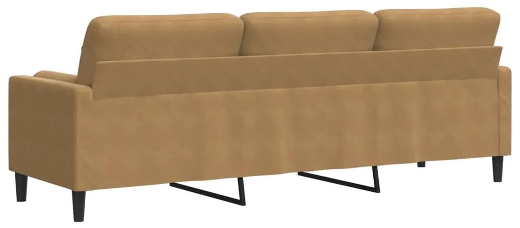 Sofá 3 lugares c/ almofadas decorativas 210 cm veludo castanho