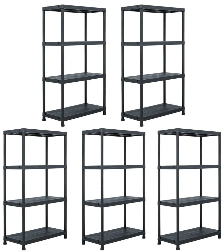 vidaXL Estantes de arrumação 5 pcs preto 60x30x138 cm plástico