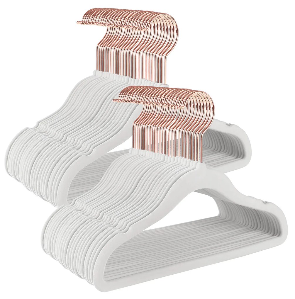 Cabides para bebês SONGMICS, pacote com 50 cabides de veludo infantil com ganchos em ouro rosa, cabides antiderrapantes para roupas infantis no armário, casacos de bebê ou infantil, branco CRF027W01