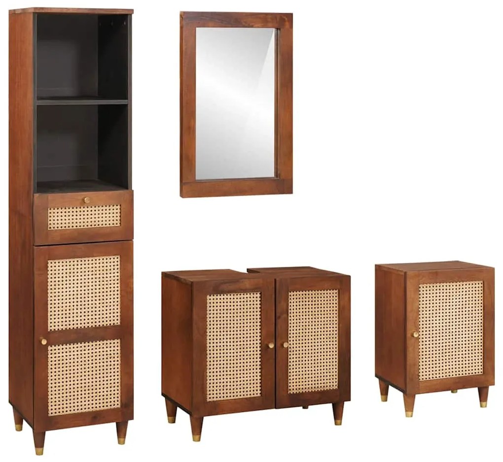 vidaXL Armário de Banheiro com gaveta com porta 4 pcs Marrom e Preto