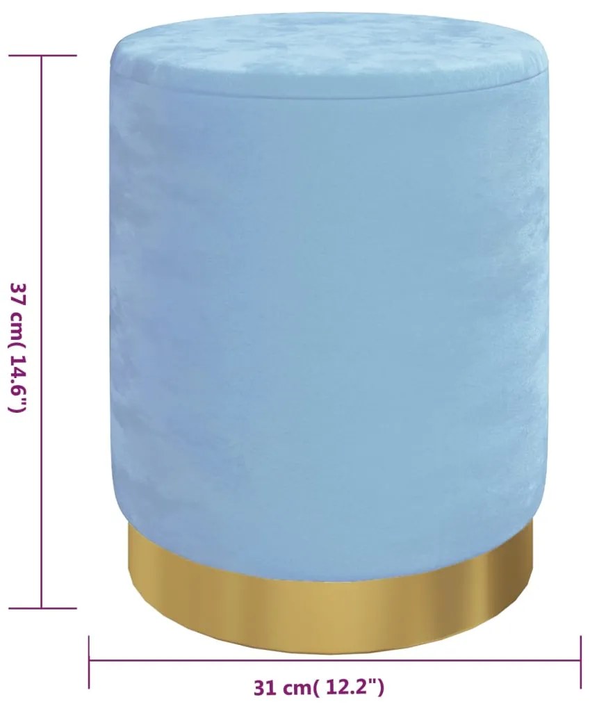 Banqueta com arrumação redonda veludo 31 x 37 cm azul-claro