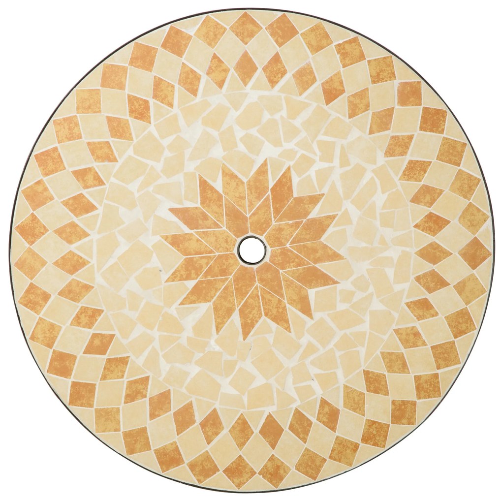 Outsunny Mesa de Jardim Redonda Mesa Auxiliar de Mosaico com Pés de Metal com Orifício para Chapéu de Sol para Pátio Terraço Ø75x75 Bege e Marrom