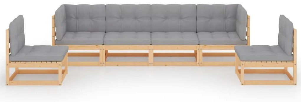 6 pcs conjunto lounge de jardim com almofadões pinho maciço