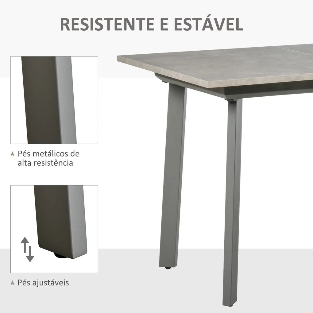 Mesa de Sala de Jantar Retangular Mesa de Cozinha Extensível para 4-6 Pessoas com Pés de Metal e Almofadas Ajustáveis 160x80x76cm Cinza