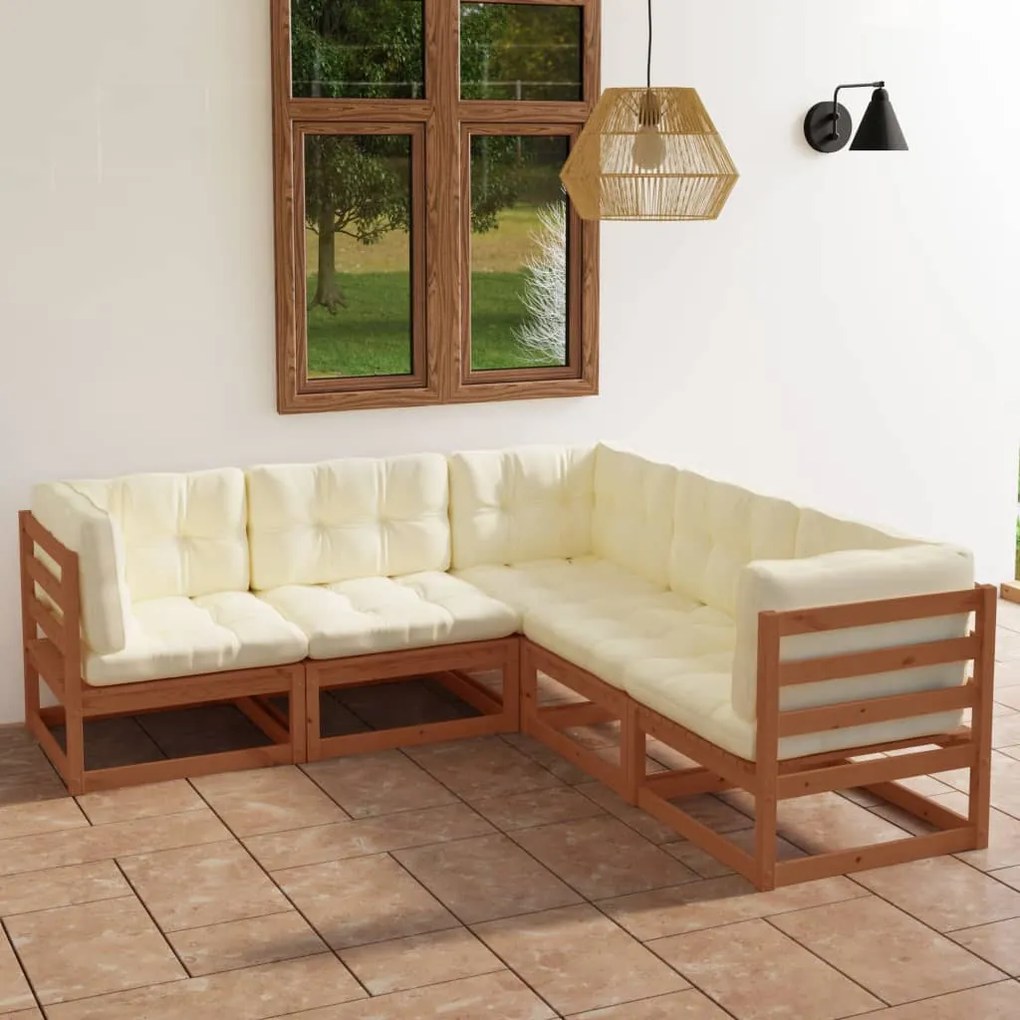 5 pcs conjunto lounge de jardim com almofadões pinho maciço