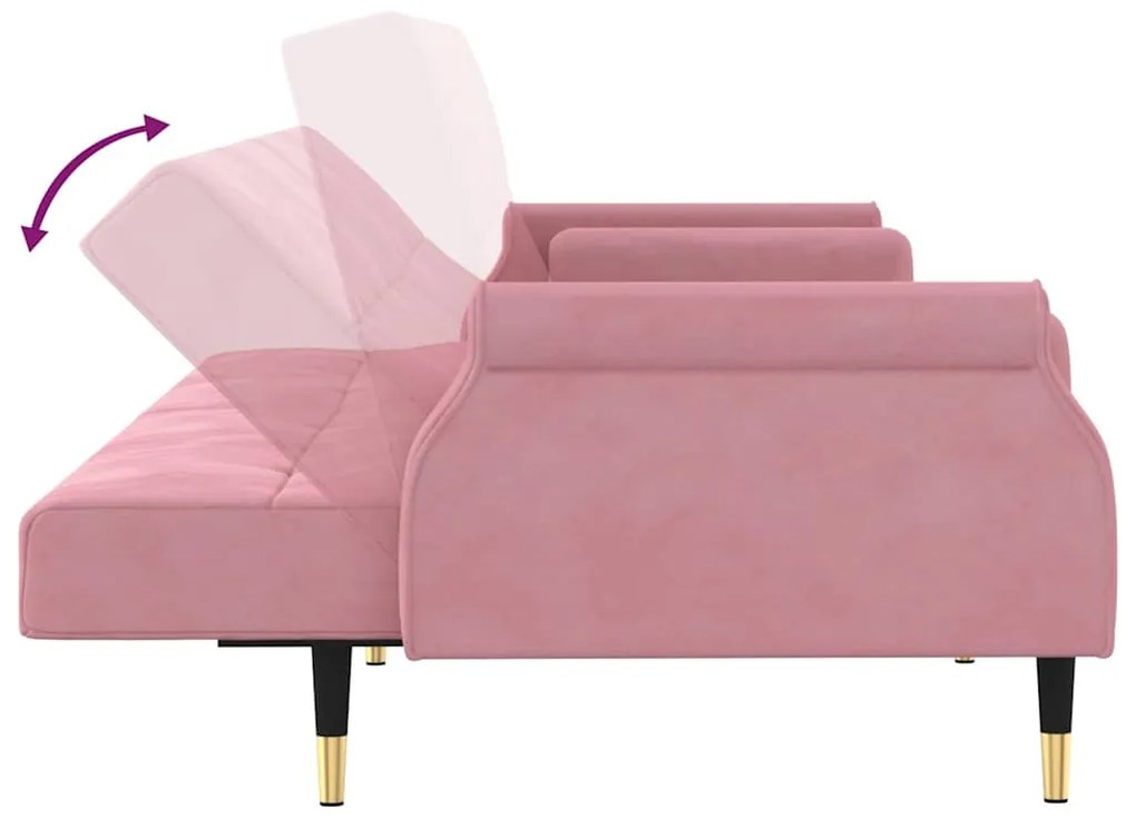 Sofá-cama com almofadões veludo rosa