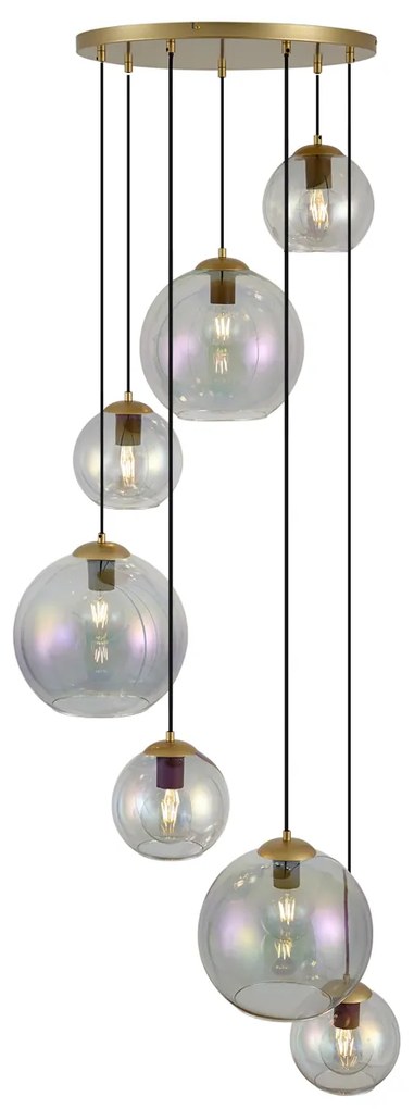 Candeeiro suspenso Art Deco dourado com vidro arco-íris 7 luzes - Sandra Art Deco