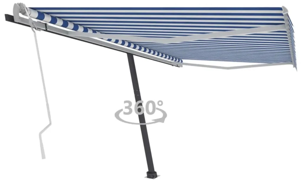 Toldo retrátil manual independente 400x300 cm azul e branco