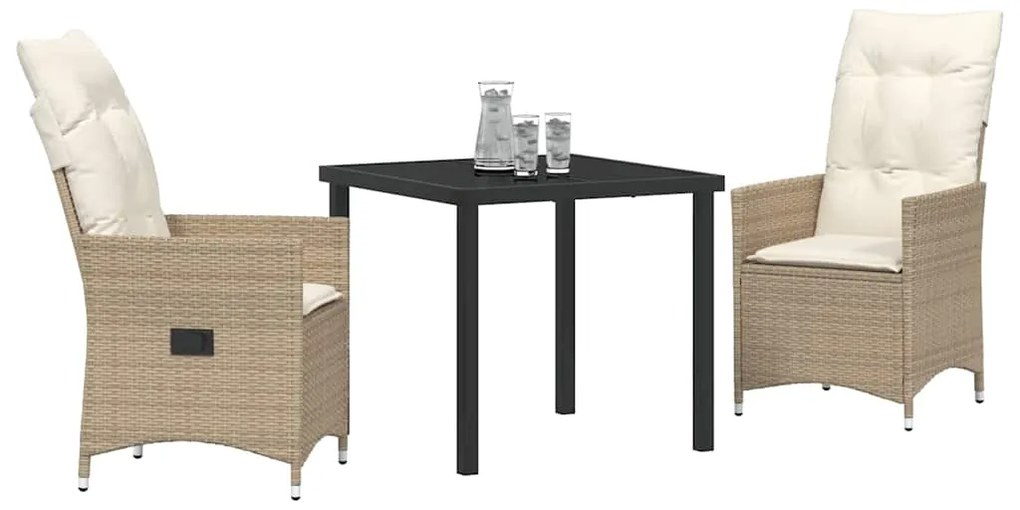 conjunto de jantar de jardim com 3 peças e almofadas em poli-rattan be