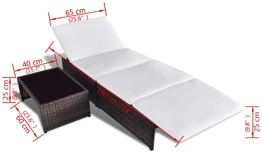 Cadeiras jardim reclináveis 2 pcs c/ mesa vime PE castanho